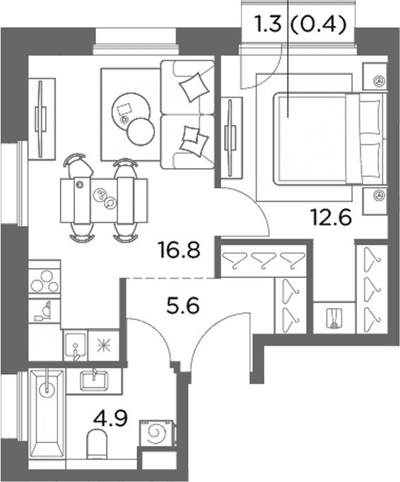 Планировка: 1-комнатная квартира 39,9 м² в ЖК «Станиславский»