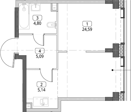 Планировка: Студия 39,6 м² в ЖК «СИТИДЗЕН»