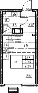 Планировка: Студия 21 м² в ЖК «Морская миля»