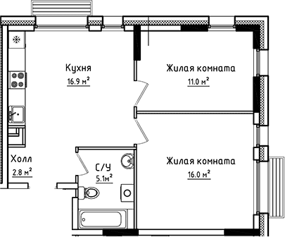 2-комнатная квартира