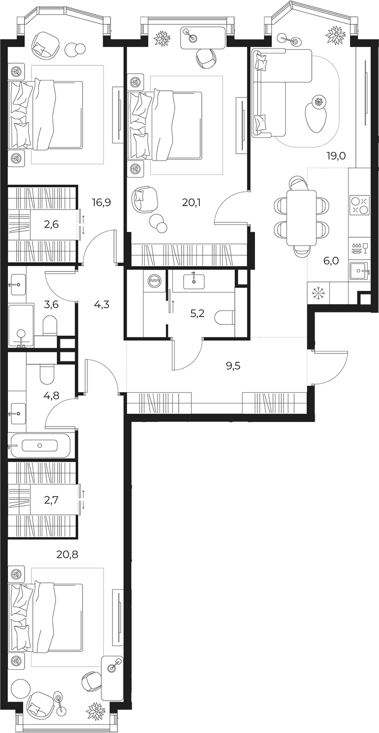 Планировка: Квартира евро-4 115,5 м² в ЖК «МАСТЕРС»