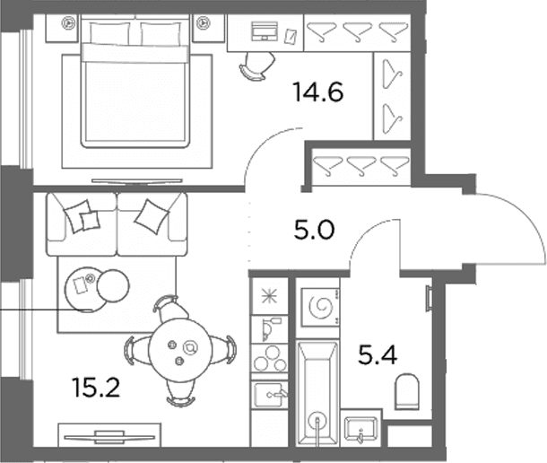 Планировка: 1-комнатная квартира 40,2 м² в ЖК «Станиславский»