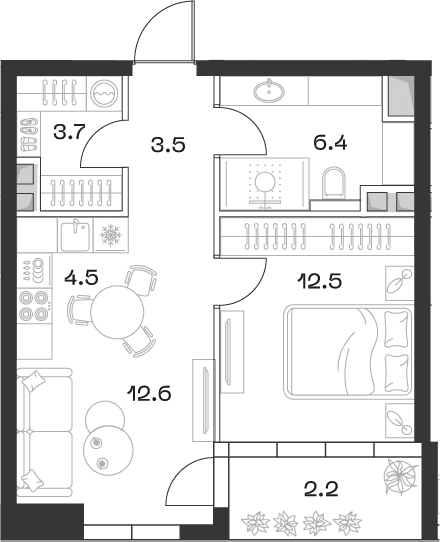 Планировка: Евродвушка 43,2 м² в ЖК «SHIFT»