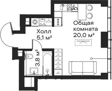 Планировка: Студия 28,9 м² в ЖК «Сити Бэй»