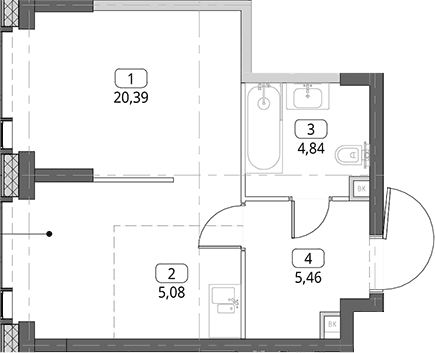 Планировка: Студия 35,8 м² в ЖК «СИТИДЗЕН»