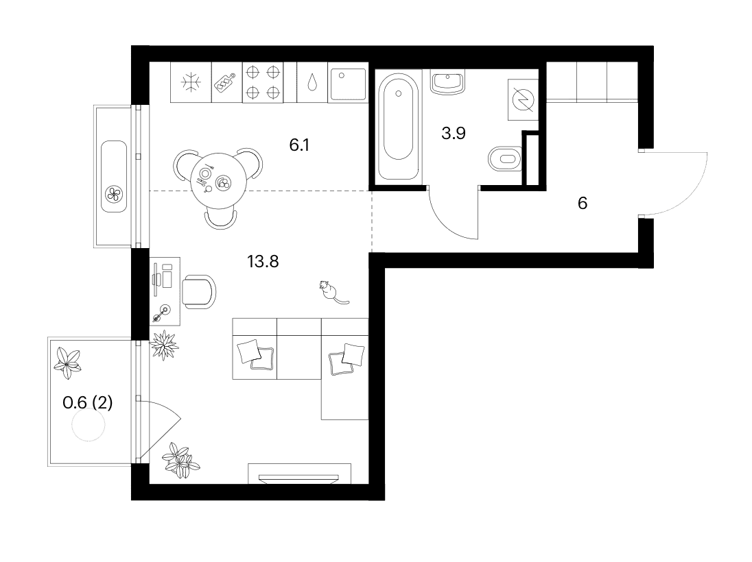 Планировка: Студия 29,8 м² в ЖК «Зеленый парк»