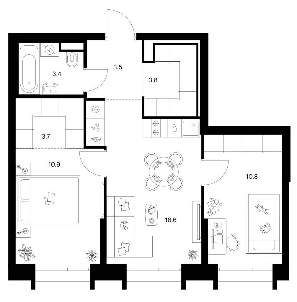 Планировка: 2-комнатная квартира 52,7 м² в ЖК «Зеленый парк»