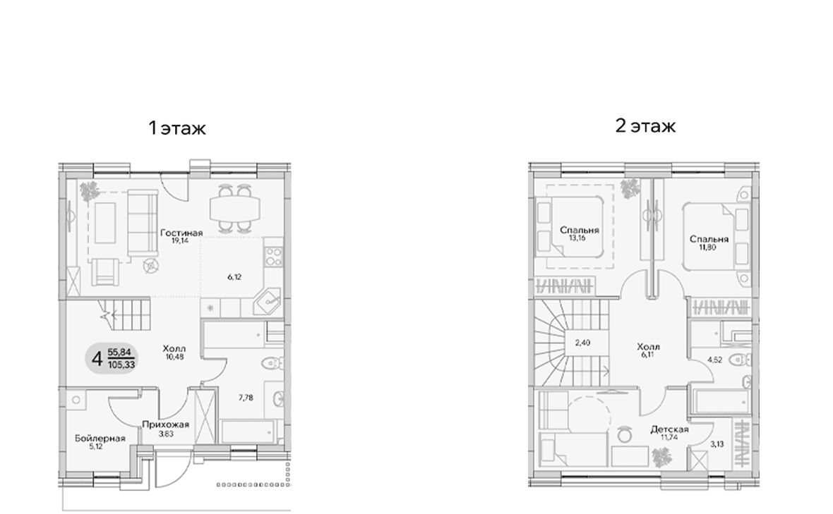 Планировка: Таунхаус 105,3 м² в ЖК «Эко-парк Троицкое»