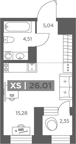 Планировка: Студия 24,8 м² в ЖК «Солар Парк»