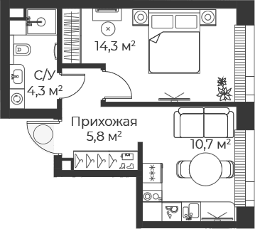 1-комнатная квартира