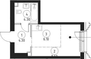Планировка: Студия 23,3 м² в ЖК «СЕТ»