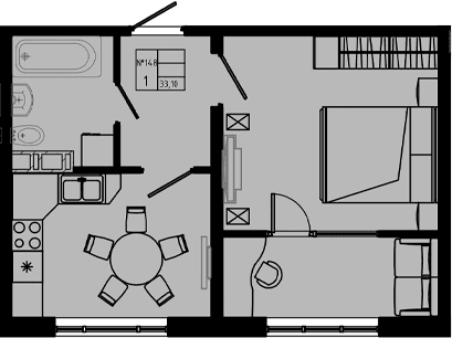 Планировка: 1-комнатная квартира 33,1 м² в ЖК «PIXEL»