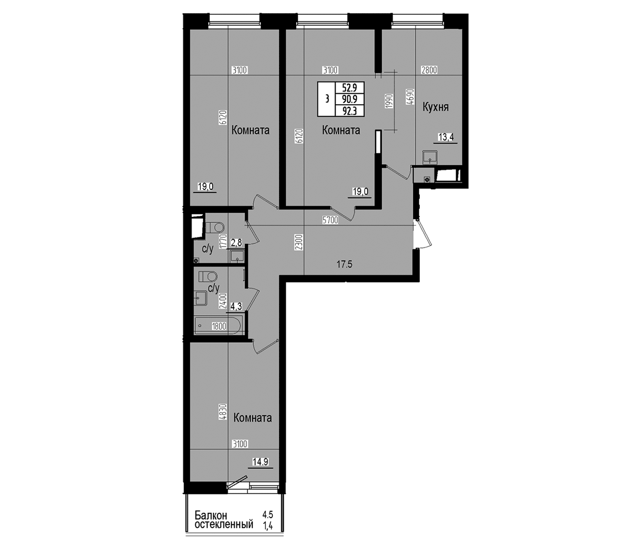 3-комнатная квартира