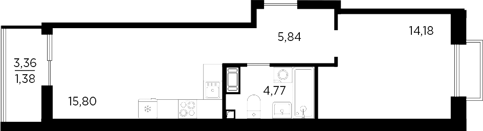 Планировка: Евродвушка 40,6 м² в ЖК «Респект»