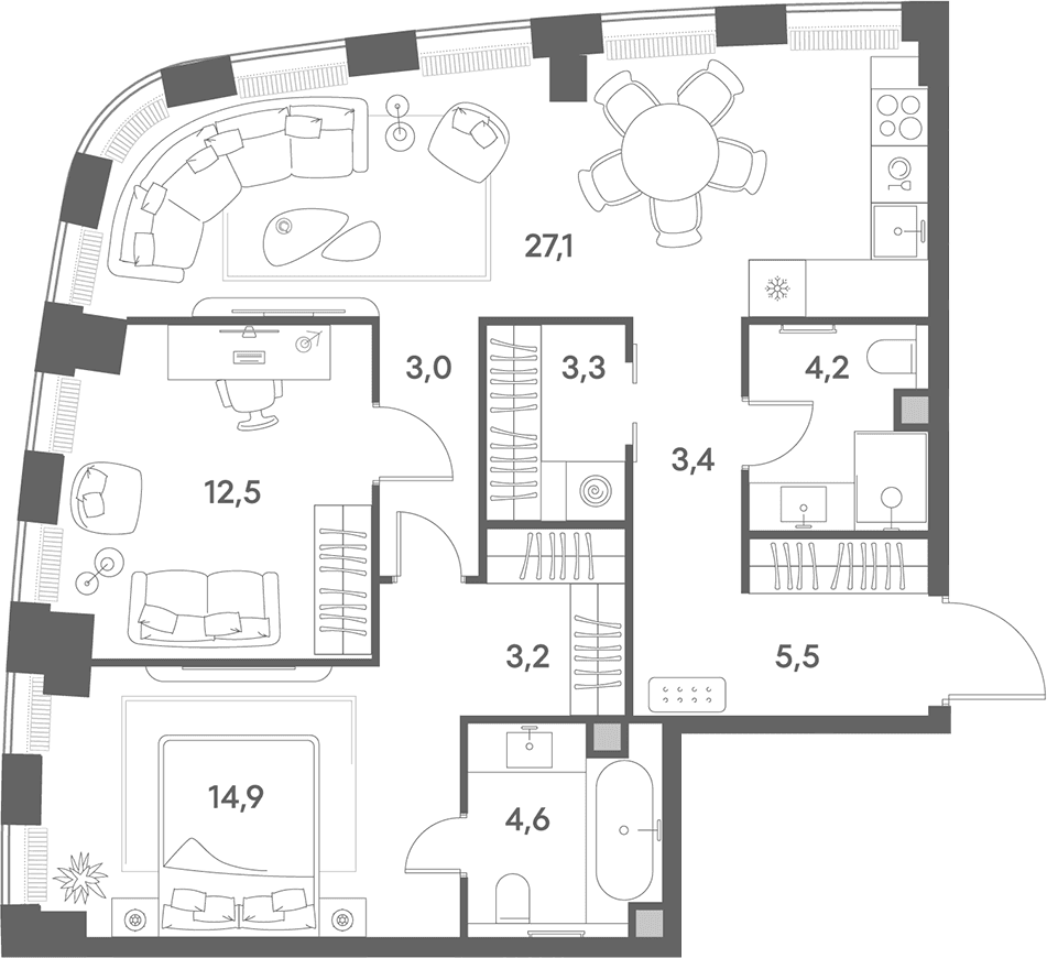 Планировка: Евротрёшка 81,7 м² в ЖК «Энигмия»