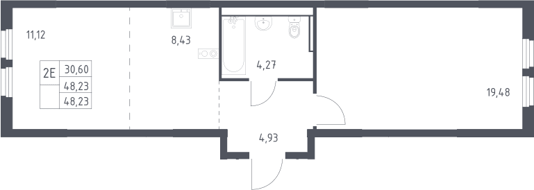 Планировка: Евродвушка 48,2 м² в ЖК «Пригород Лесное»