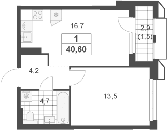 Планировка: Евродвушка 39,1 м² в ЖК «Южные сады»