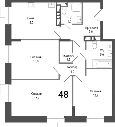 3-комнатная квартира