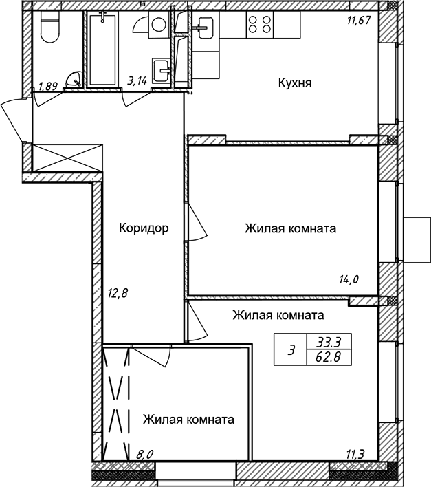 3-комнатная квартира