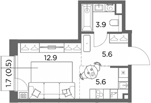 Планировка: Студия 28 м² в ЖК «Станиславский»