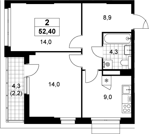Планировка: 2-комнатная квартира 50,2 м² в ЖК «Деснаречье»