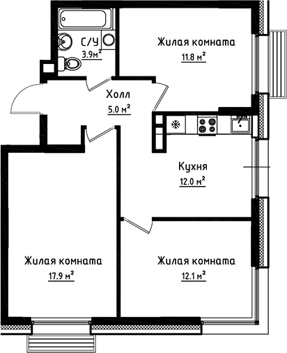3-комнатная квартира