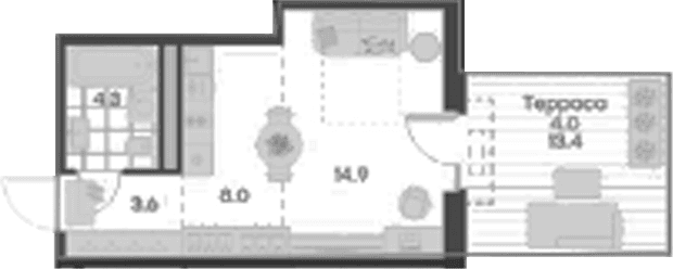 Планировка: Студия 30,8 м² в ЖК «Михалевич»