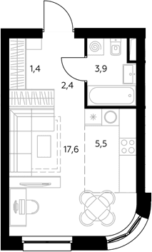 Планировка: Студия 30,8 м² в ЖК «Адмирал»