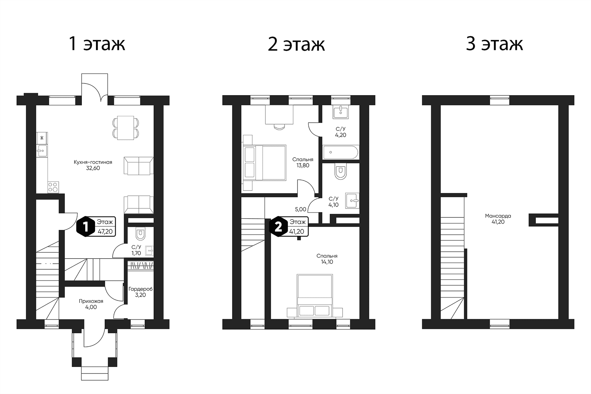 Планировка: Таунхаус 139,6 м² в ЖК «Мечта квартал Тюльпанов»