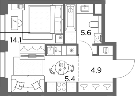 Планировка: Студия 30 м² в ЖК «Станиславский»