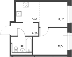 Планировка: Евродвушка 32,9 м² в ЖК «Живи! В Рыбацком»