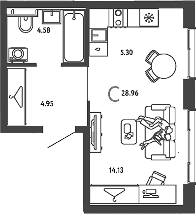 Планировка: Студия 29 м² в ЖК «Страна.Парковая»