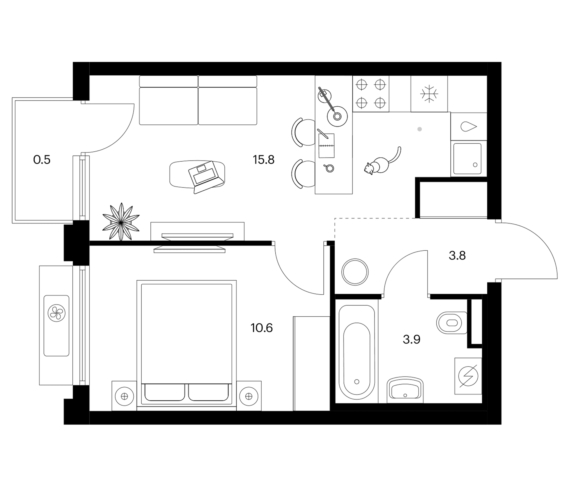 Планировка: 1-комнатная квартира 34,1 м² в ЖК «Белая Дача парк»
