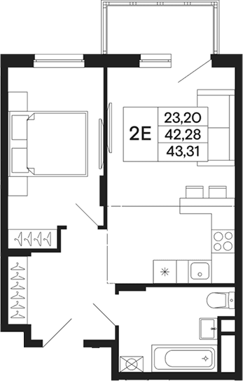 Планировка: Евродвушка 42,3 м² в ЖК «Базаева 11»