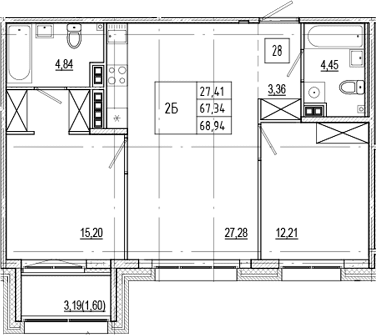 Планировка: Евротрёшка 67,3 м² в ЖК «Ranta Residence»