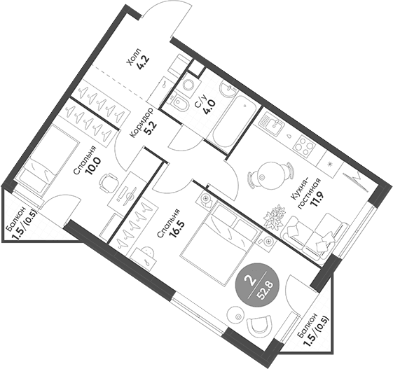 2-комнатная квартира