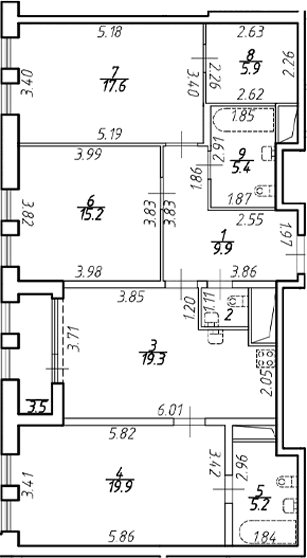 Планировка: Квартира евро-4 100 м² в ЖК «Дефанс»