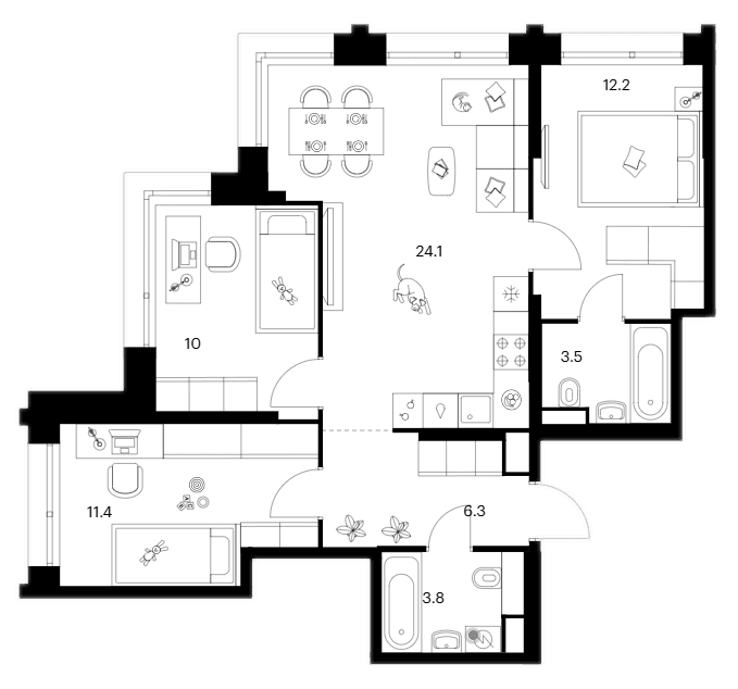 3-комнатная квартира