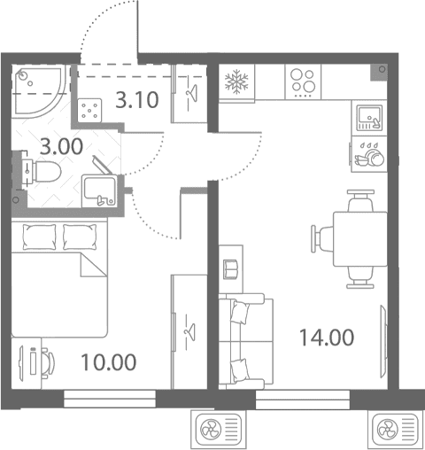 Планировка: 1-комнатная квартира 30,1 м² в ЖК «Ржевский парк»