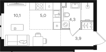 Планировка: Студия 23,3 м² в ЖК «НАЗАРЕ»