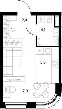 Планировка: Студия 31,6 м² в ЖК «Адмирал»