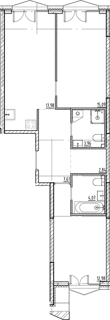 Планировка: Евротрёшка 64,5 м² в ЖК «Галерная Гавань»