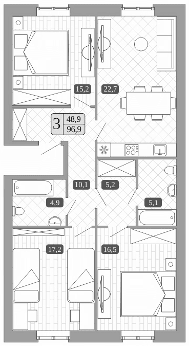 Планировка: Квартира евро-4 96,9 м² в ЖК «Белый город»