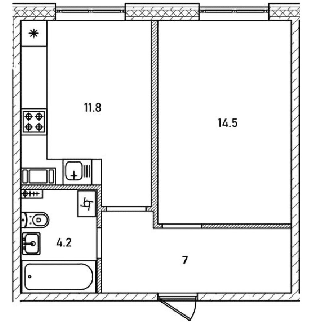 Планировка: 1-комнатная квартира 37,5 м² в ЖК «Куприн»