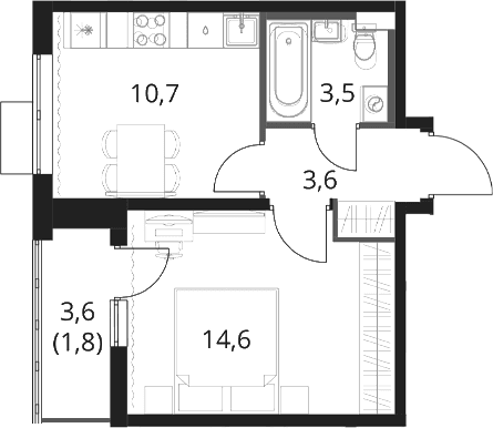 Планировка: 1-комнатная квартира 32,4 м² в ЖК «1-й Шереметьевский»