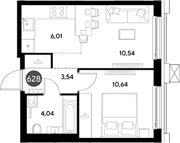 Планировка: Евродвушка 34,8 м² в ЖК «ЭВО»