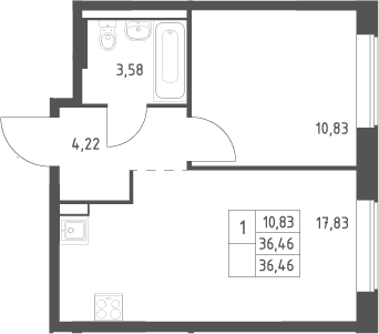 Планировка: Евродвушка 36,5 м² в ЖК «Большое Юрлово»