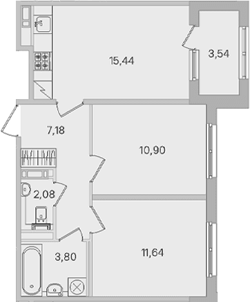 Планировка: 2-комнатная квартира 51 м² в ЖК «Дубровский»