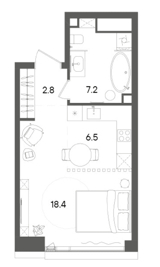Планировка: Студия 34,9 м² в ЖК «СТОУН Грэйн»