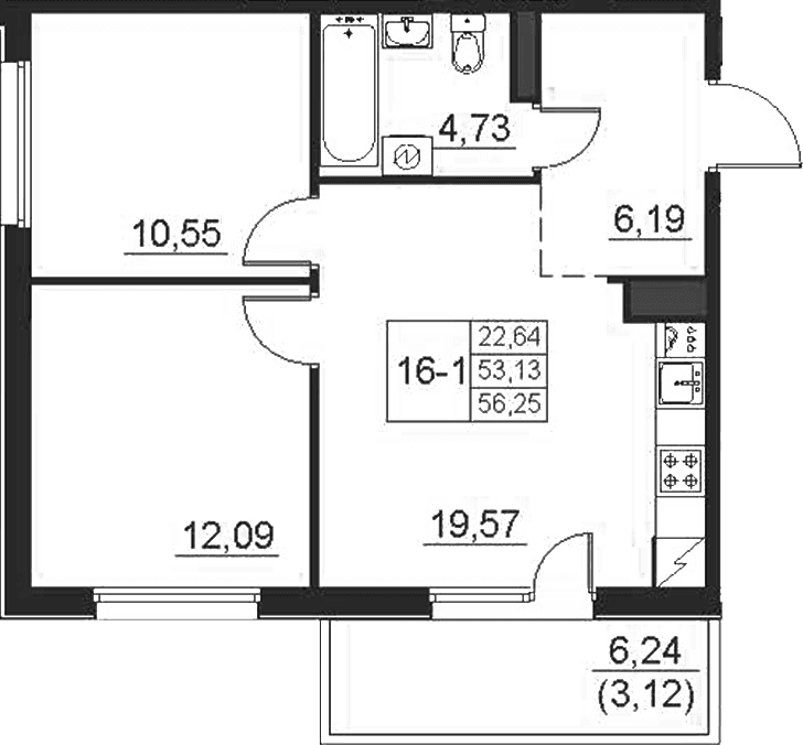 Планировка: 2-комнатная квартира 53,1 м² в ЖК «Поинт Токсово»